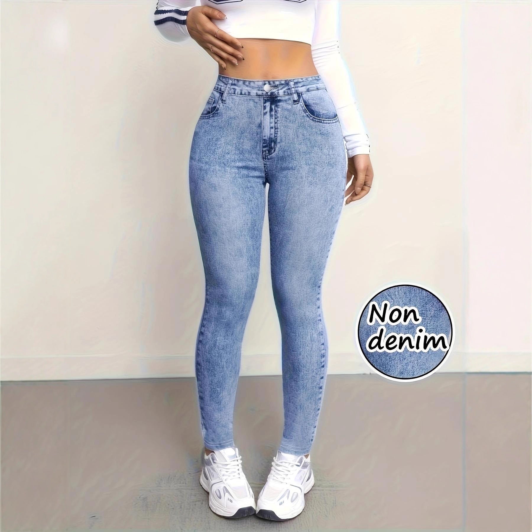 بنطلون رياضي أنيق من قماش الدنيم الصناعي