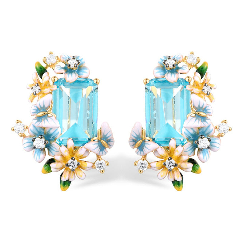 Delicate Chrysanthemum Earrings with Fresh Geometric Charm