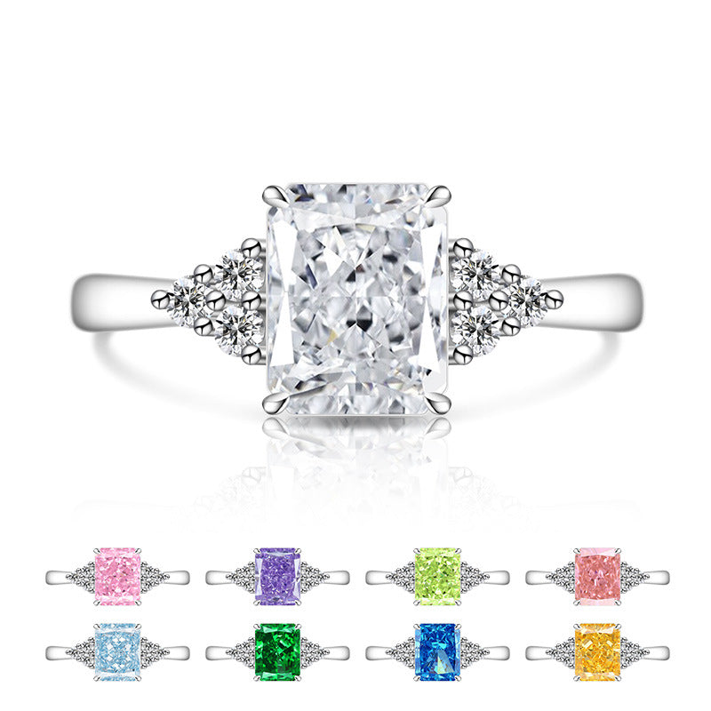 Radiant High-Carbon Diamond Ring with Vibrant Padparadscha Shine