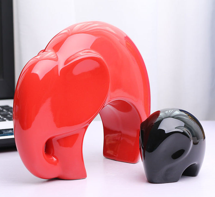 Elegant Mother and Child Elephant Ceramic Home Décor