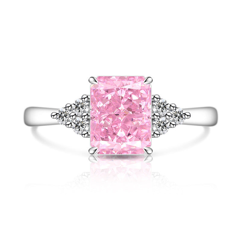 Radiant High-Carbon Diamond Ring with Vibrant Padparadscha Shine