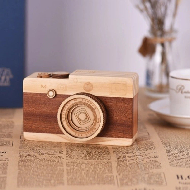 Retro Wooden Camera Music Box – Charming Home Décor Gift