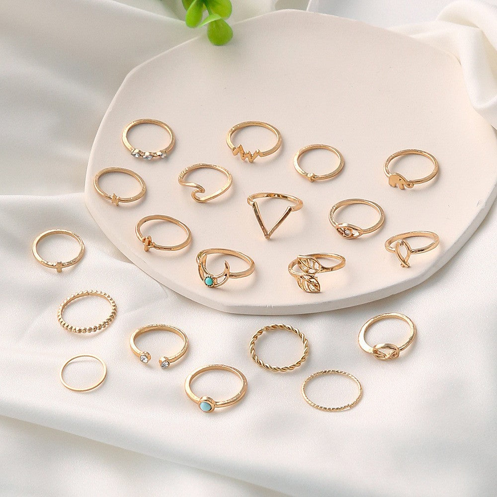 Vintage-Inspired 20-Piece Geometric Ring Set for Women