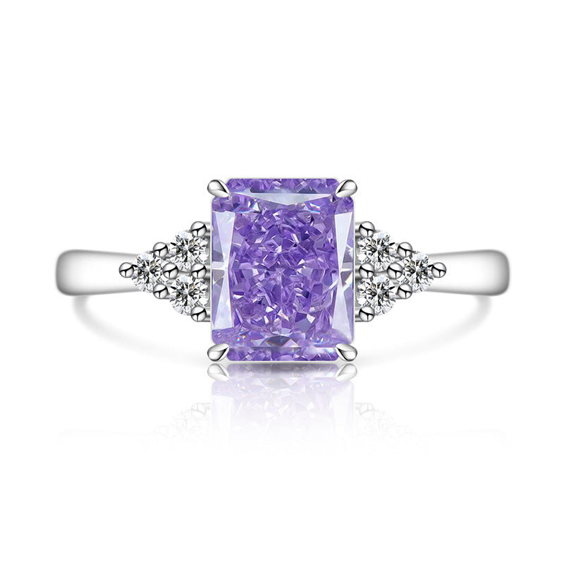 Radiant High-Carbon Diamond Ring with Vibrant Padparadscha Shine