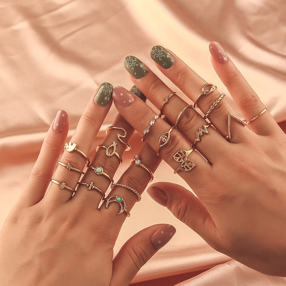 Vintage-Inspired 20-Piece Geometric Ring Set for Women