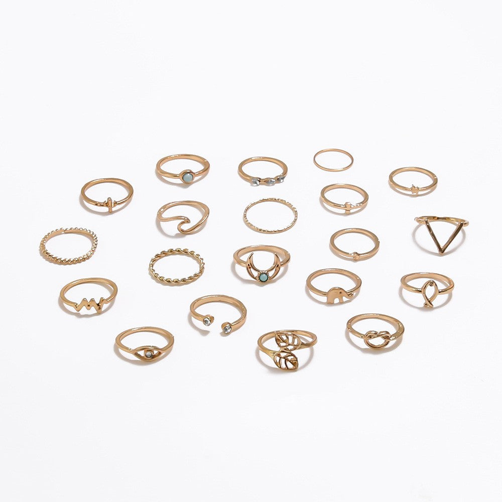 Vintage-Inspired 20-Piece Geometric Ring Set for Women