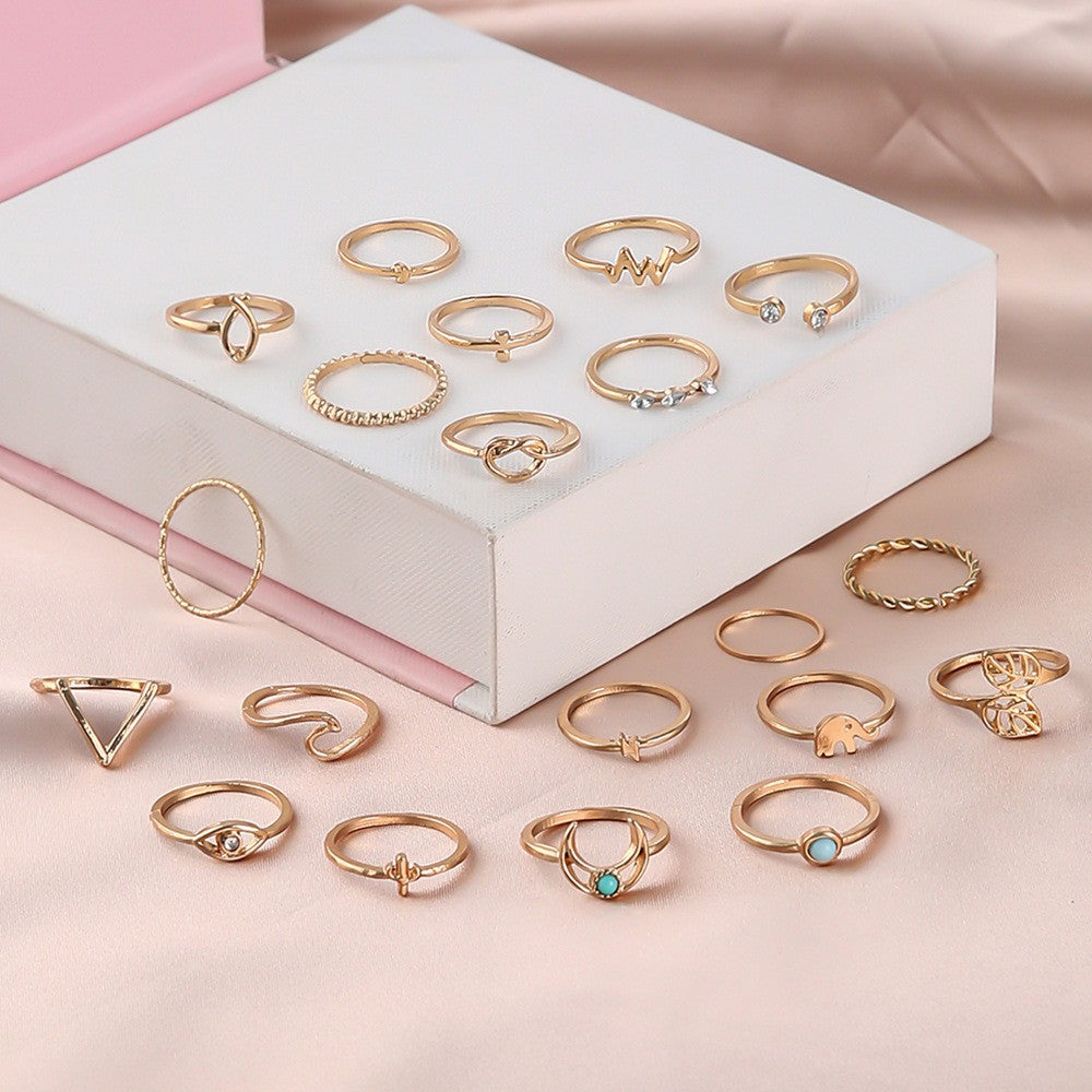 Vintage-Inspired 20-Piece Geometric Ring Set for Women