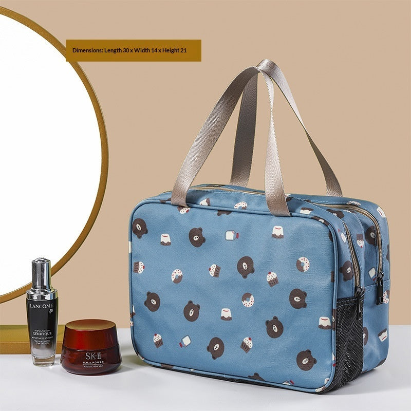 Spacious Double-Layer Cosmetic Bag for Travel and Daily Use