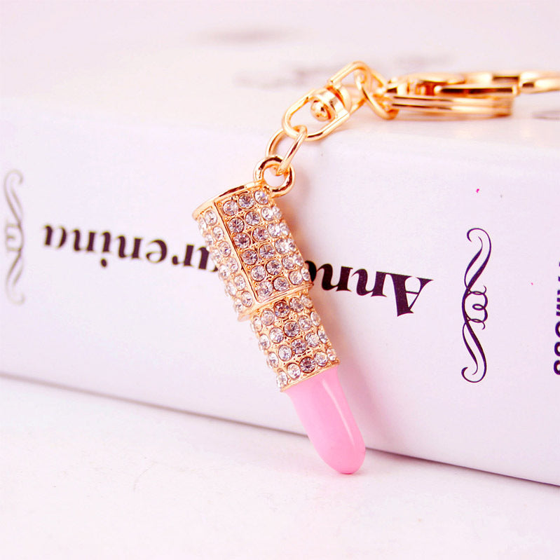 Charming Rhinestone Lipstick Keychain for Everyday Glam