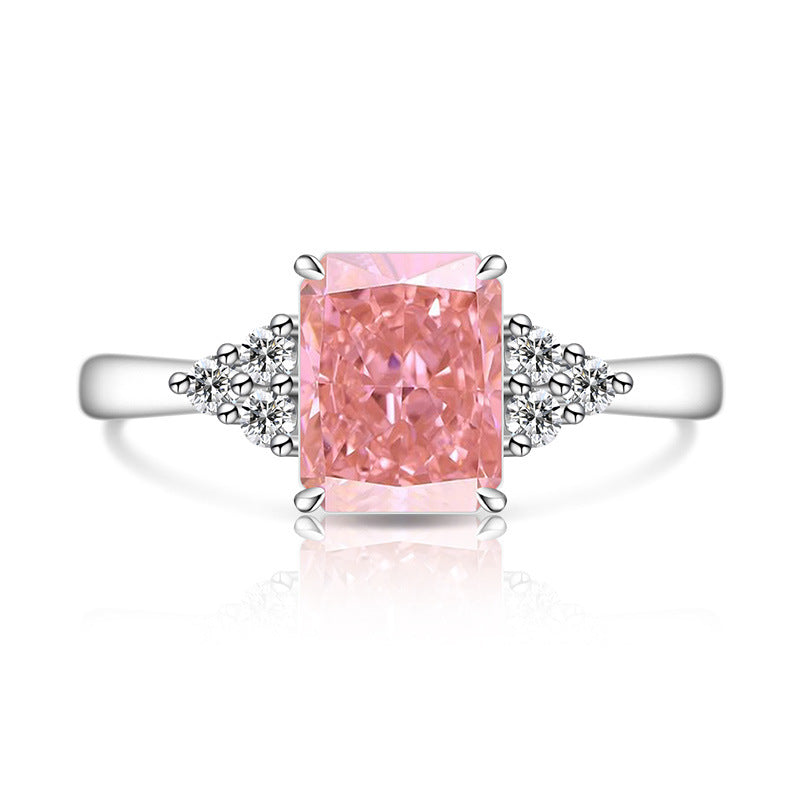 Radiant High-Carbon Diamond Ring with Vibrant Padparadscha Shine