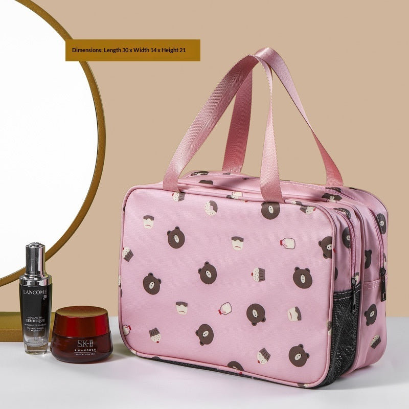 Spacious Double-Layer Cosmetic Bag for Travel and Daily Use