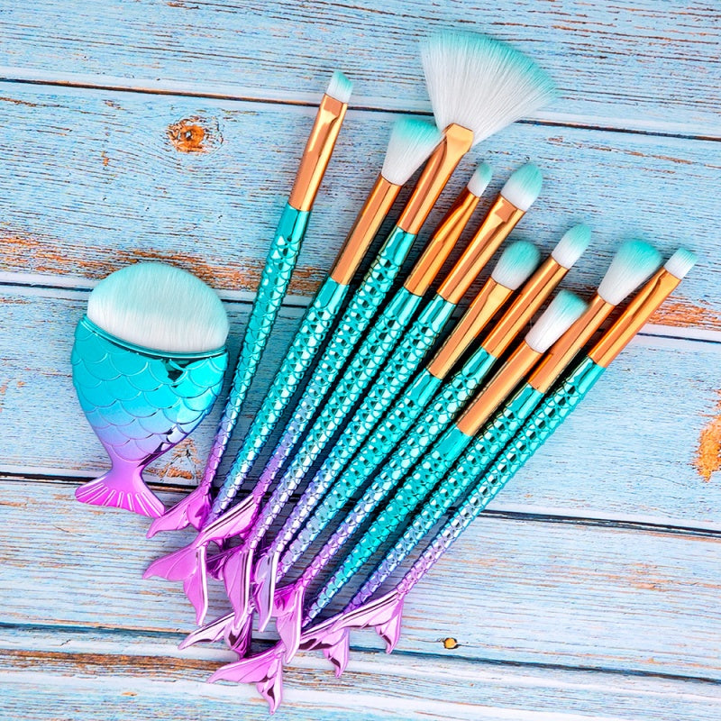 11-Piece Mermaid Makeup Brush Kit for Flawless Beauty Looks