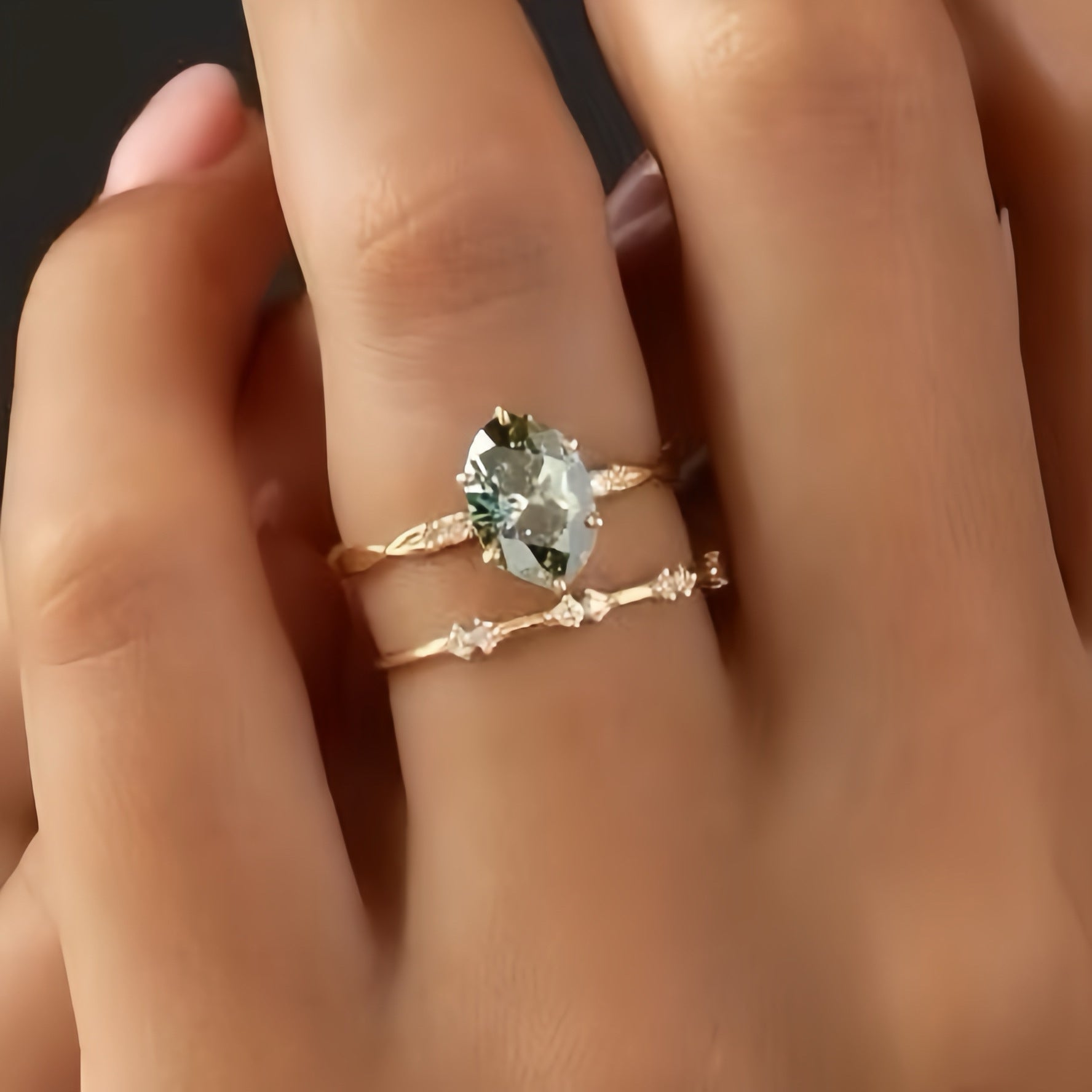 Chic Gold-Plated Ring with Radiant Emerald Accent