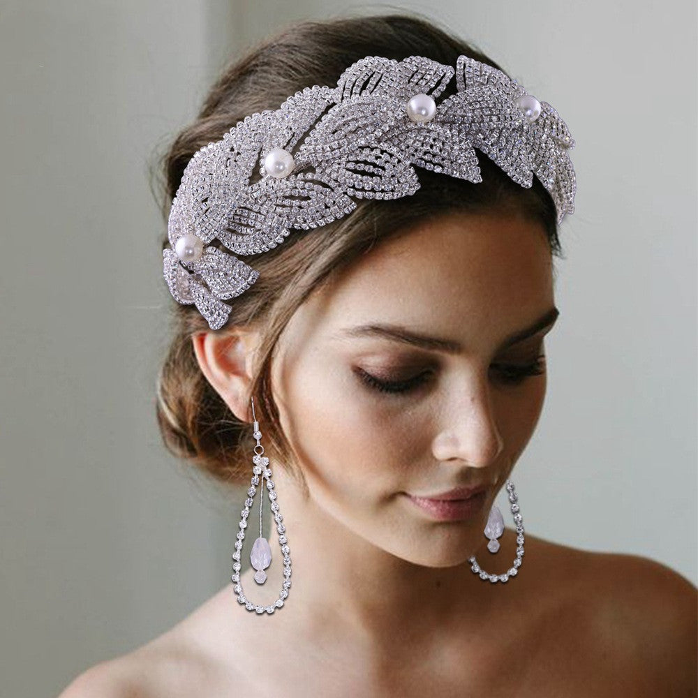 Handmade Rhinestone Leaf Hair Band – Chic & Shiny