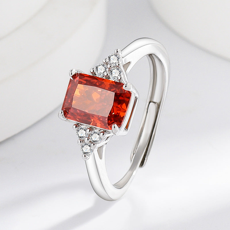 Radiant High-Carbon Diamond Ring with Vibrant Padparadscha Shine