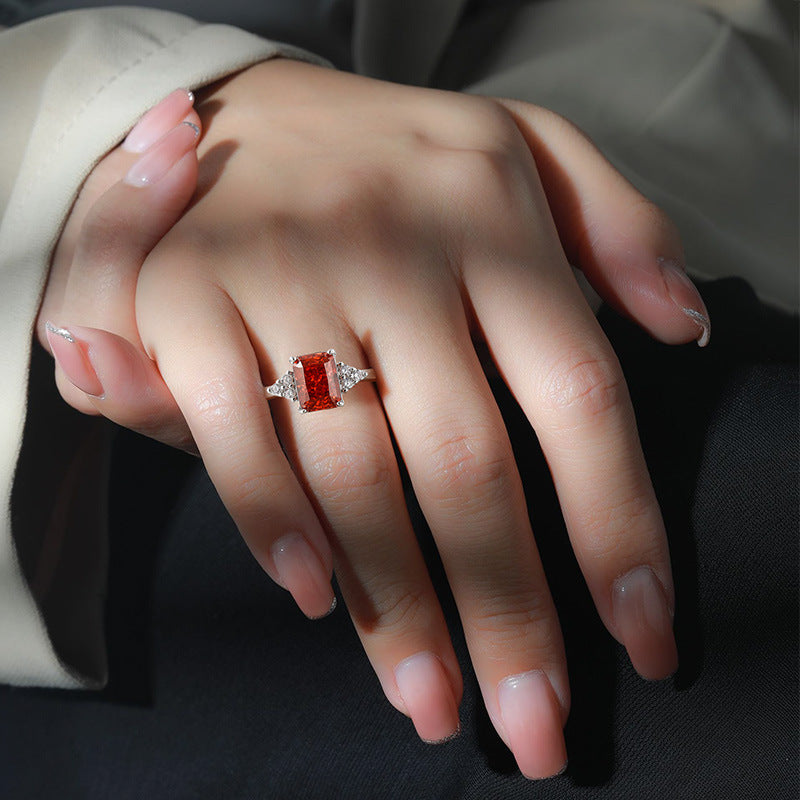Radiant High-Carbon Diamond Ring with Vibrant Padparadscha Shine