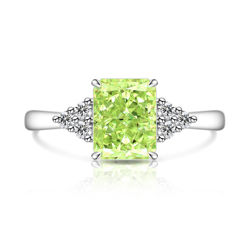 Radiant High-Carbon Diamond Ring with Vibrant Padparadscha Shine