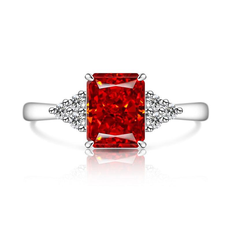 Radiant High-Carbon Diamond Ring with Vibrant Padparadscha Shine