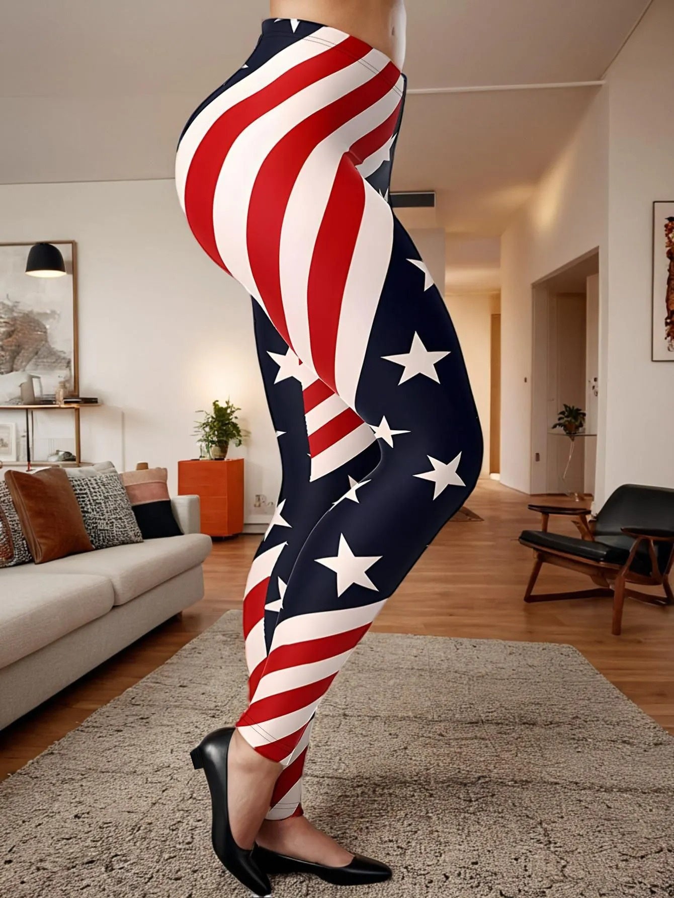 بنطال ضيق عالي الخصر بنقشة علم مربعات