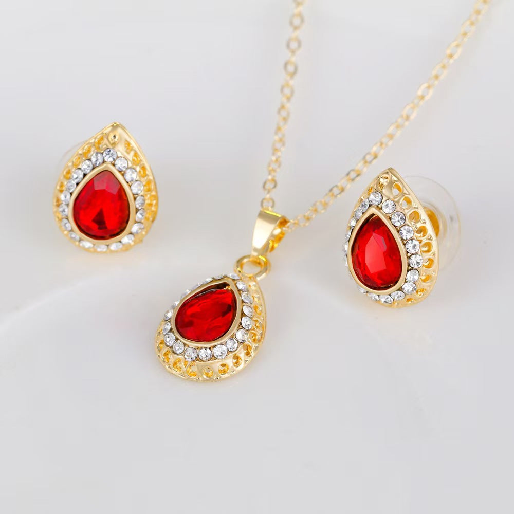 Colorful Waterdrop Jewelry Set: Necklace, Earrings, Ring Trio