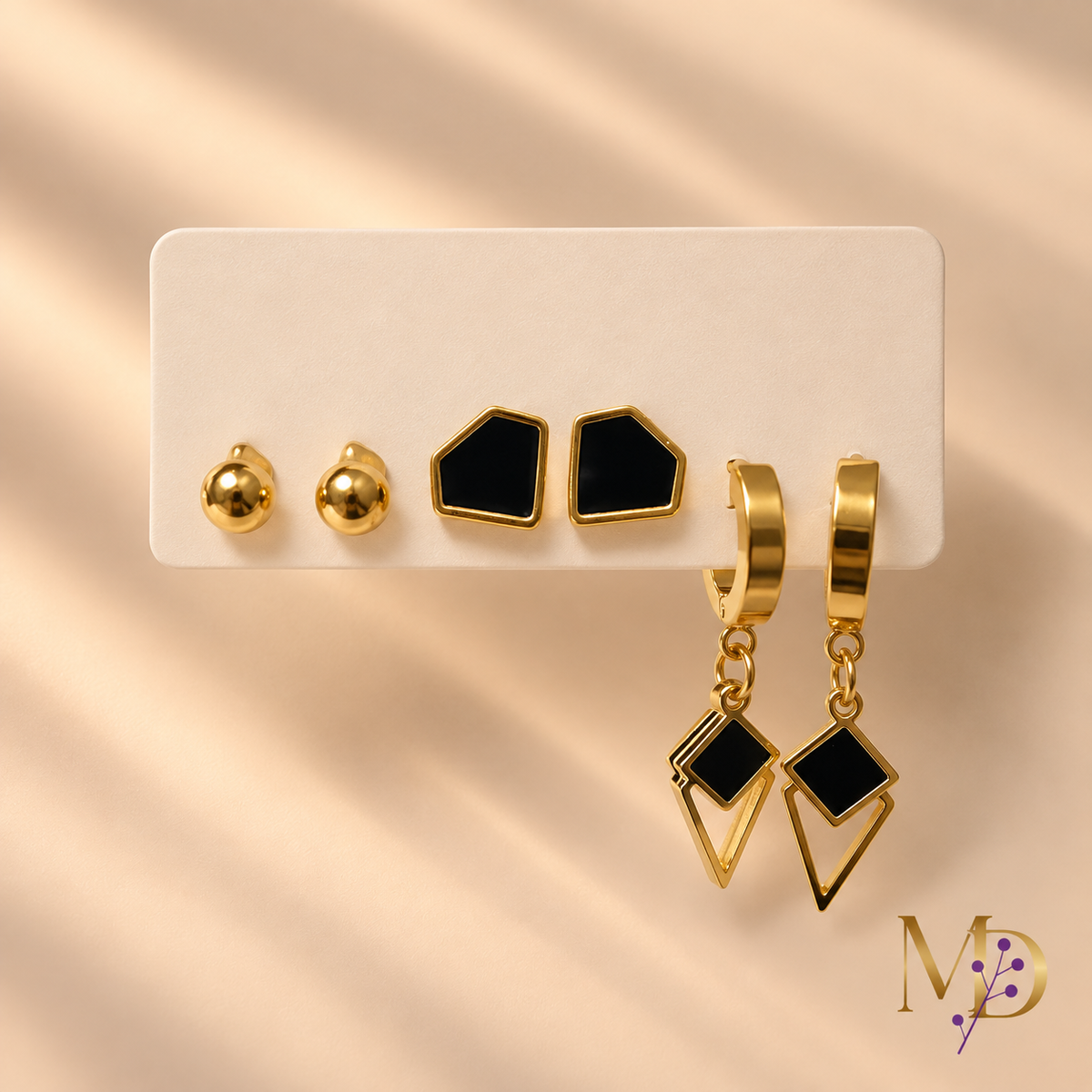 E014 - Noir Geometry Trio Earrings