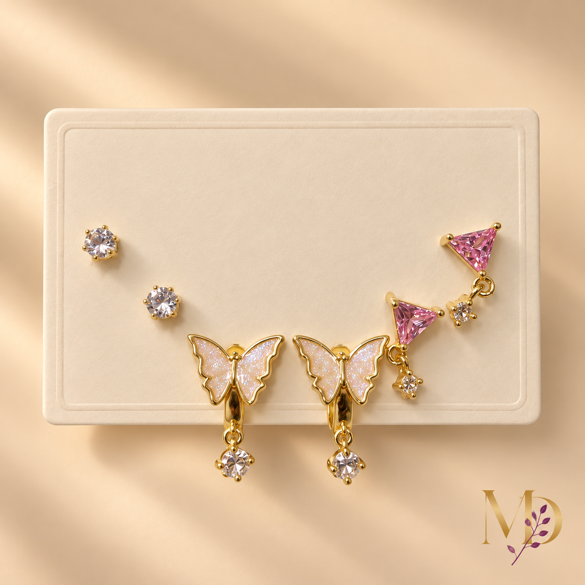 E019 - Pink Flutter Trio Earrings