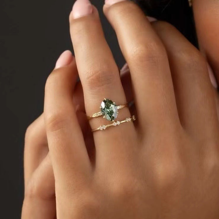 Chic Gold-Plated Ring with Radiant Emerald Accent