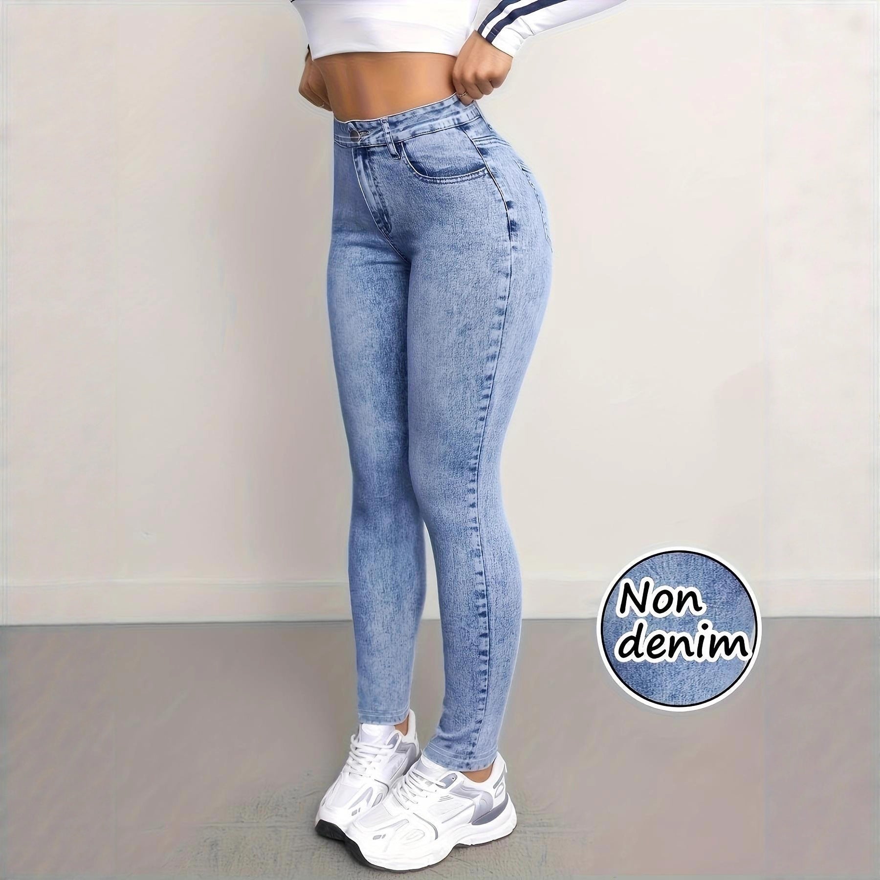 بنطلون رياضي أنيق من قماش الدنيم الصناعي