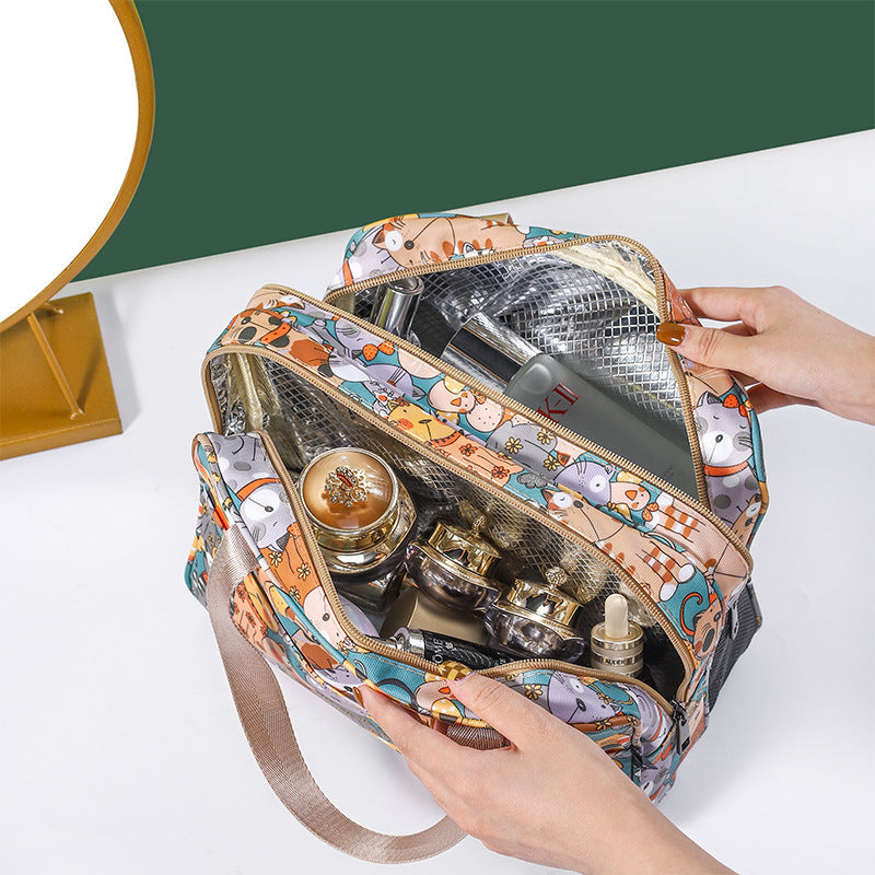 Spacious Double-Layer Cosmetic Bag for Travel and Daily Use