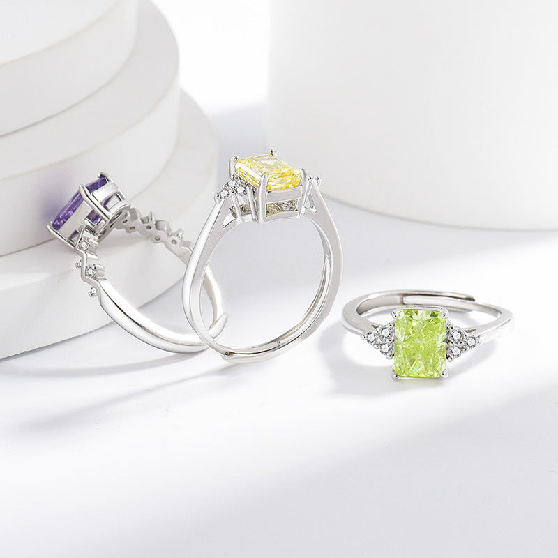 Radiant High-Carbon Diamond Ring with Vibrant Padparadscha Shine