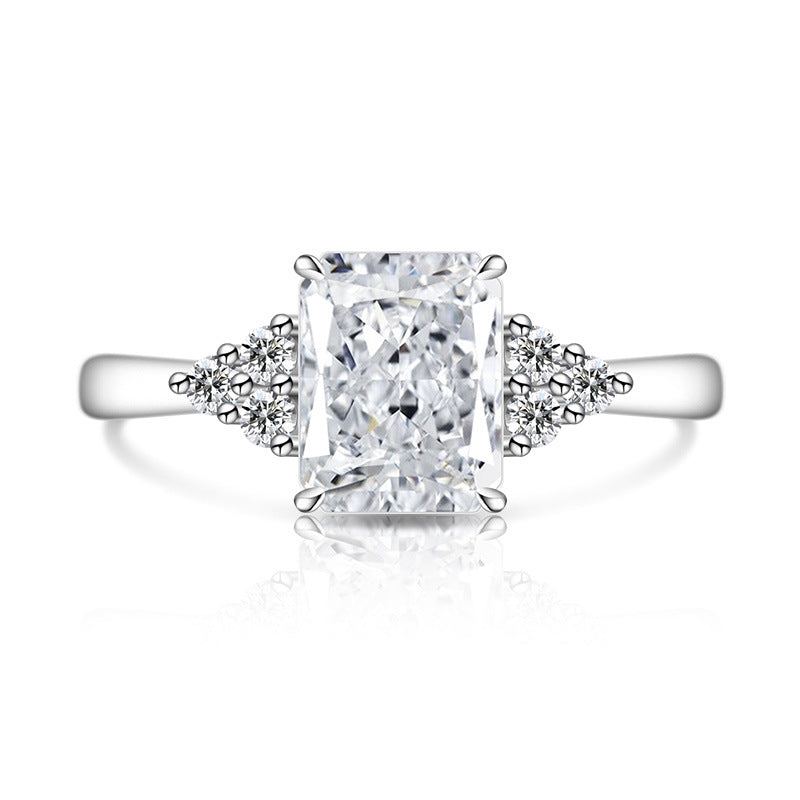 Radiant High-Carbon Diamond Ring with Vibrant Padparadscha Shine