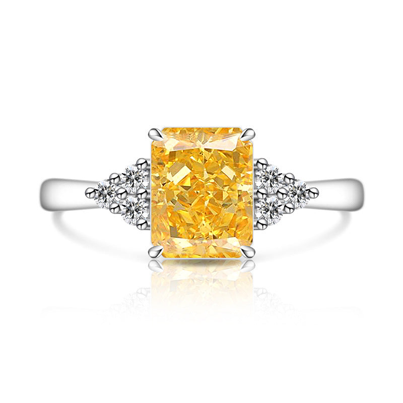 Radiant High-Carbon Diamond Ring with Vibrant Padparadscha Shine